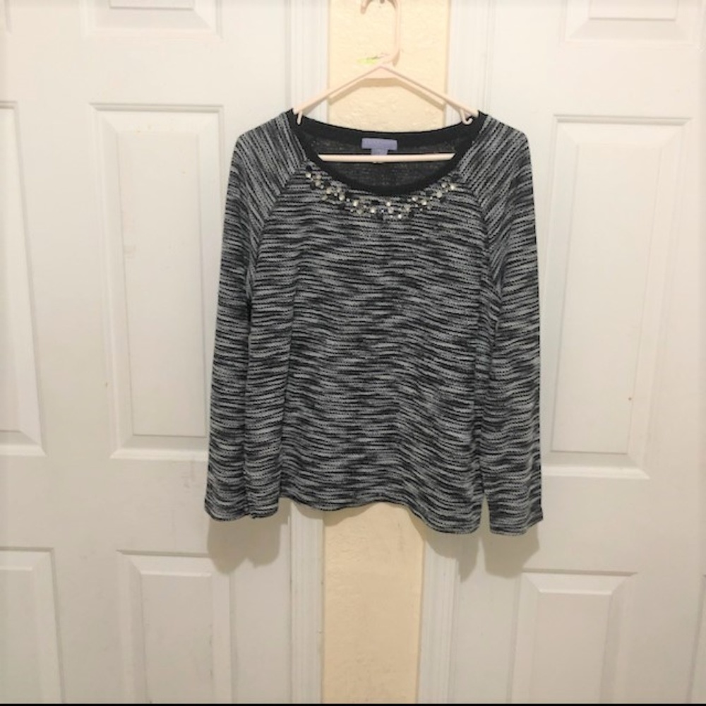 Laura Scott Long Sleeve Sequin Salt&Pepper Blouse.